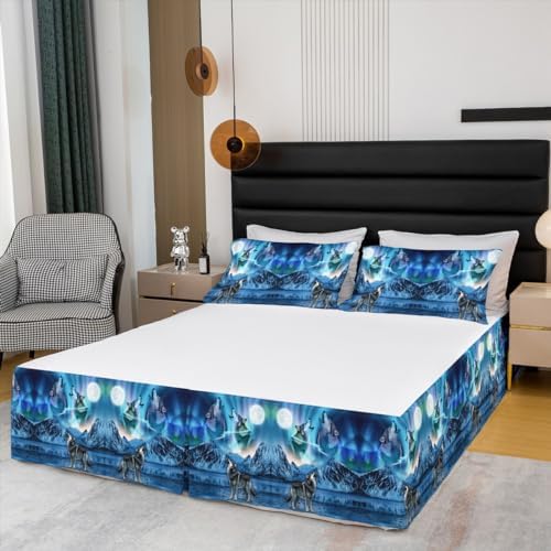 Feelyou Wolf Bed Skirt King Size 3Pcs