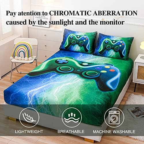 Meeting Story Gamer Gaming Fitted Sheet Set - 3pcs Blue-Green Twin