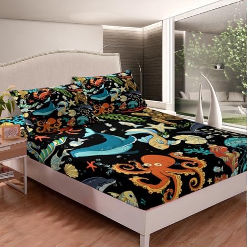 Manfei Marine Life Fitted Sheet Set 2pcs for Kids Room