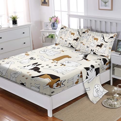 XYNHML Cartoon Dog Sheet 4Pcs Bedding Set for Kids