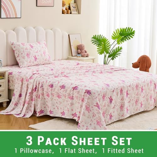 Gogreen Kids Bed Sheet Set Twin Size 3PCS Pink Bear Microfiber