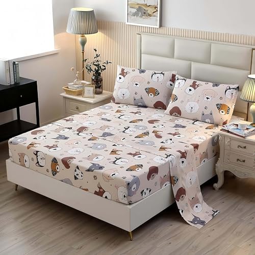 SDY 4PCS Dog Bedding Sheets Set Twin Size Kawaii Pattern