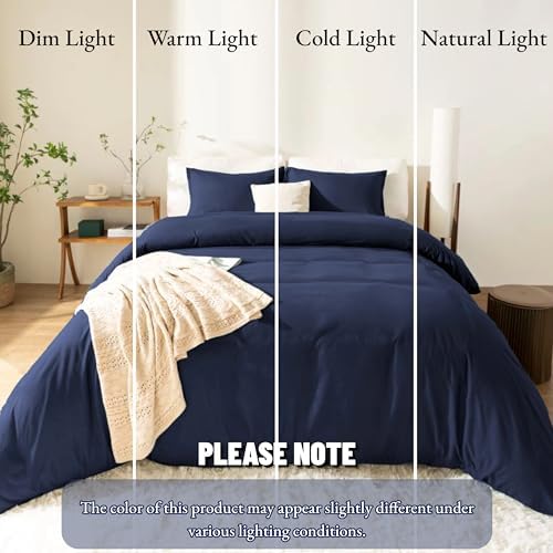 KINMEROOM Navy Blue Duvet Cover Set for Kids