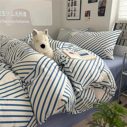VM VOUGEMARKET Blue Stripes Duvet Cover Set 3 Piece Queen