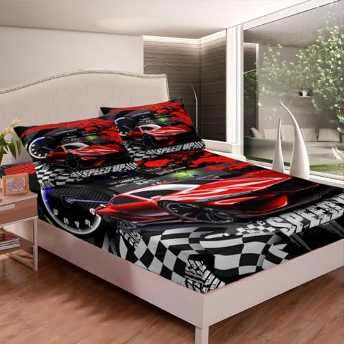 Feelyou Red Race Car Bed Sheet Set Twin Size