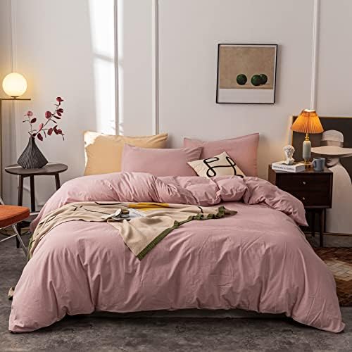 Janlive Washed Cotton Duvet Cover Twin Set Dusty Pink