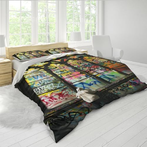 HOBBOY Graffiti Stained Glass Duvet Cover Set 3 Pieces