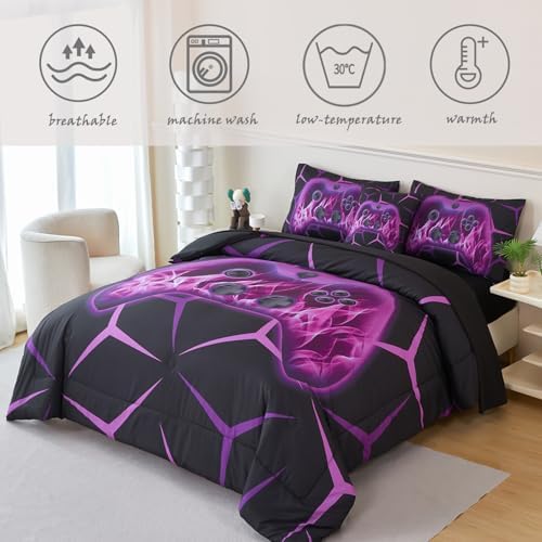 ZRNBAST 3D Purple Fire Gamepad Bed in a Bag Set