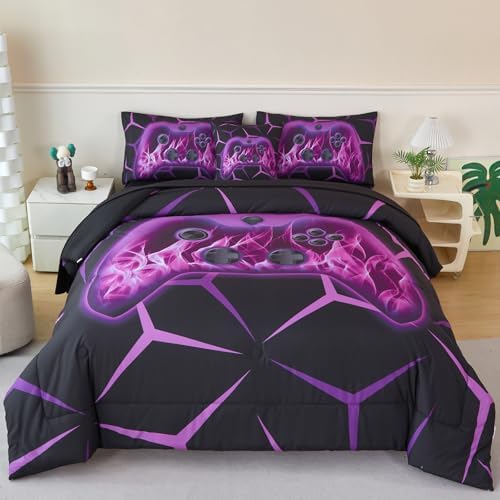 ZRNBAST 3D Purple Fire Gamepad Bed in a Bag Set