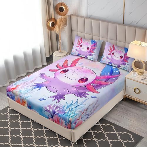 Cute Axolotl Bed Set Twin Fitted Sheet