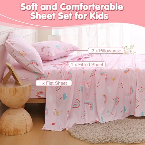 CIMVI Girls Rainbow 4-Piece Full Sheet Set