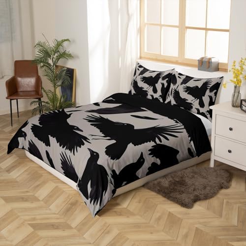 Feelyou Kids Raven Bedding Set with Black Feathers