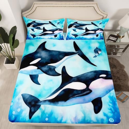 Erosebridal Killer Whale Fitted Sheet Twin Set for Kids