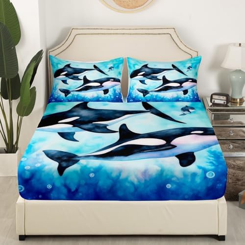 Erosebridal Killer Whale Fitted Sheet Twin Set for Kids