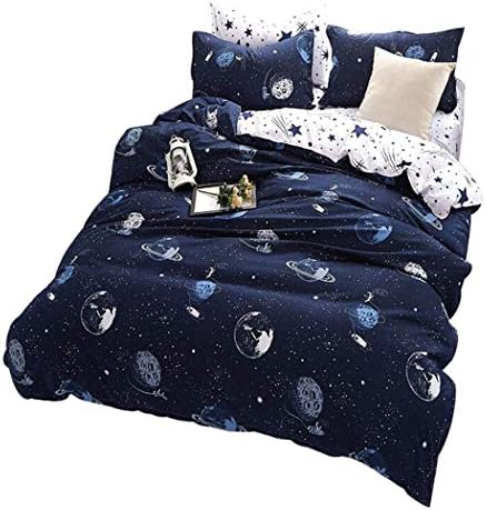 Childrens Duvet Cover Set Queen with Space Stars Print