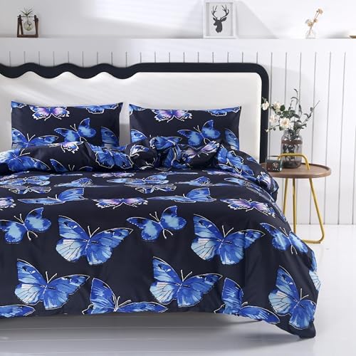 SDIII Blue Butterfly Duvet Cover Set with 2 Pillowcases