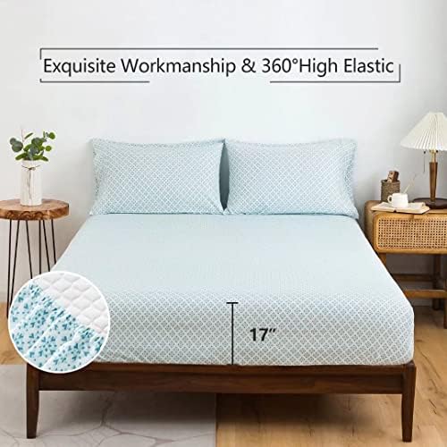KACEMOO Twin Bed Sheet Set Cooling Blue Floral Pattern