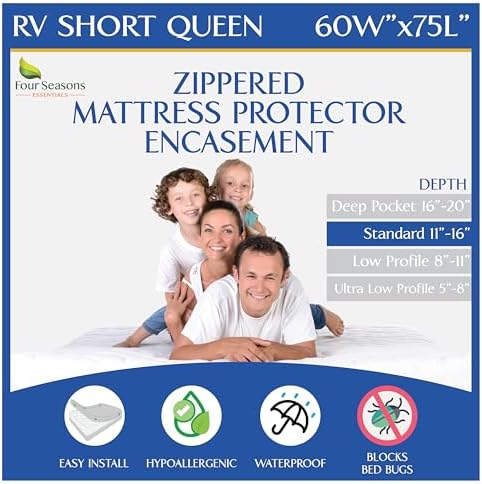 RV Short Queen Mattress Protector Waterproof Zippered Encasement