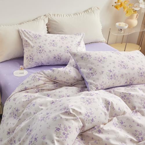 HighBuy Purple Botanical Flower Duvet Cover Set Twin XL