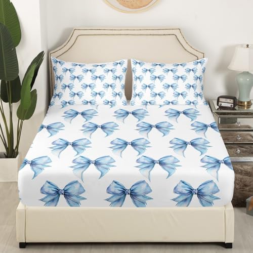 Feelyou Girl Blue Bowknot Queen Sheet Set 4Pcs 1