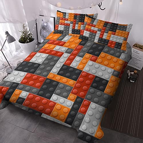 BlessLiving King Size Duvet Cover Set with Blocks Pattern