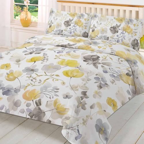 Boanket 3-Piece Twin Bedding Set Yellow Grey Botanical