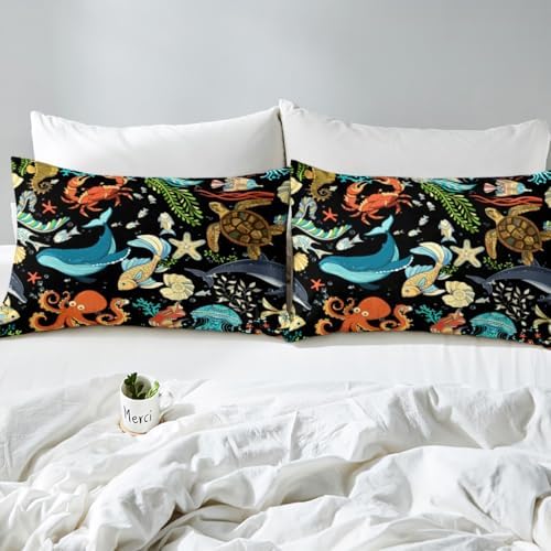 Manfei Marine Life Fitted Sheet Set 2pcs for Kids Room