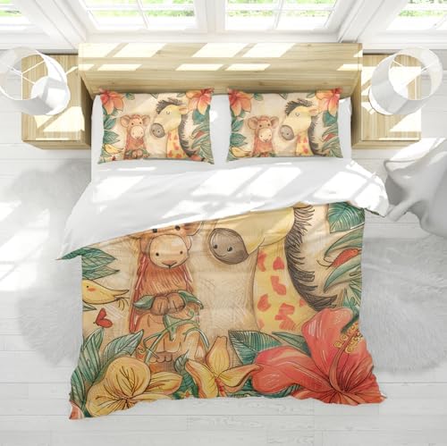 HOBBOY Cartoon Duvet Cover Set 3 Pieces Giraffe Boys Girls Twin XL