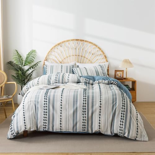 La Sheer Washed Cotton Duvet Cover Set - Twin Size Blue 66x90