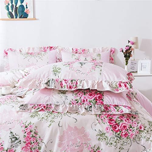 FADFAY Pink Rose Floral Duvet Cover Set Twin XL 4Pcs