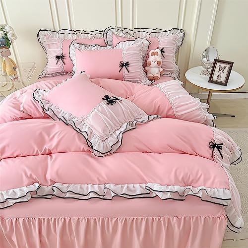 IHOUSTRIY Pink Duvet Cover Set Twin with Bowtie