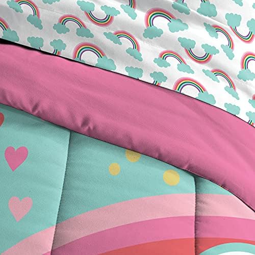Dream FACTORY Kids 5-Piece Microfiber Bed Set Twin Teal Rainbow Flare