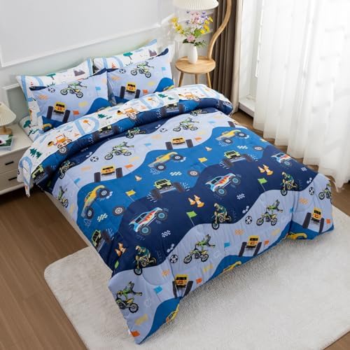 A Nice Night 5Pcs Bed in a Bag Race Car Comforter Set