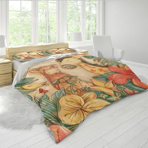 HOBBOY Cartoon Duvet Cover Set 3 Pieces Giraffe Boys Girls Twin XL