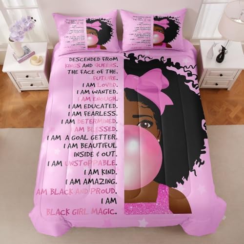 Black Girl Bubble Gum Comforter Set Twin Size