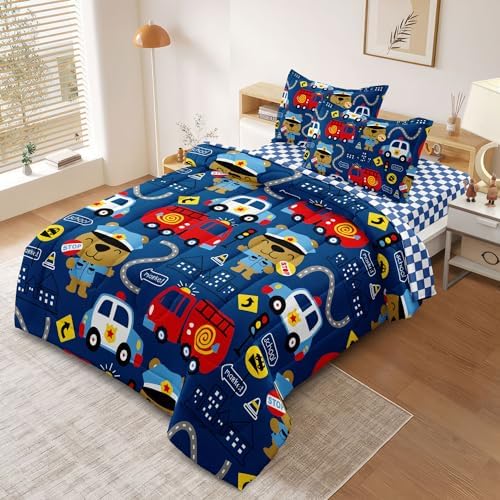SIRDO Kids Cop Car Comforter Set for Little Boys