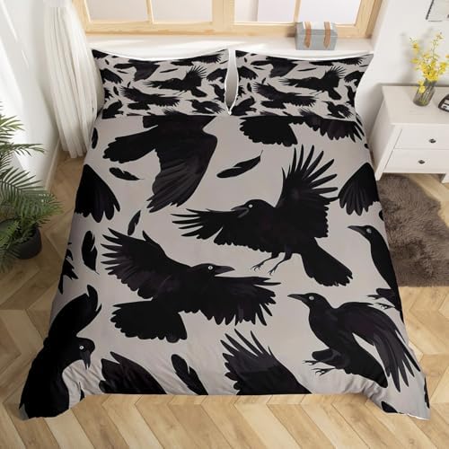 Feelyou Kids Raven Bedding Set with Black Feathers
