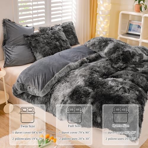 ZRNBAST Plush Shaggy Duvet Cover Set Twin Gray