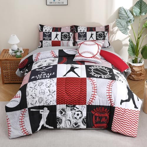 6 Pcs Baseball Bedding Set for Boys Kids Teens