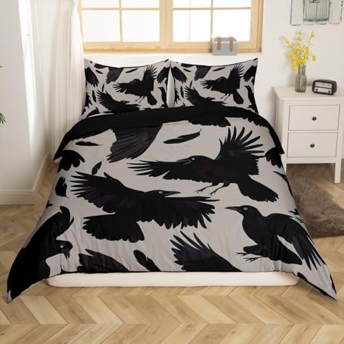 Feelyou Kids Raven Bedding Set with Black Feathers