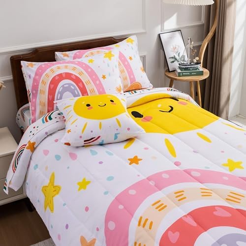 Btargot 5 Piece Pink Rainbow Comforter Set for Kids 1