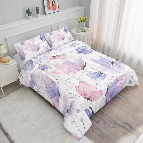 Kids Comforter Set Butterflies Pattern 3PCS All Season