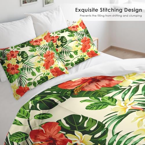 Pamnest Comforter Set Queen Size Hibiscus Monstera Palm Leaf