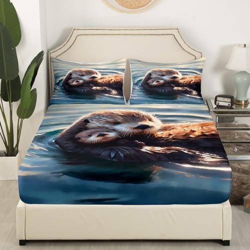 Feelyou Otter Bedding Set Kids 3D Cute Sheets with 2 Pillowcases