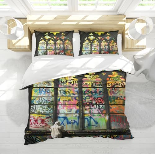 HOBBOY Graffiti Stained Glass Duvet Cover Set 3 Pieces