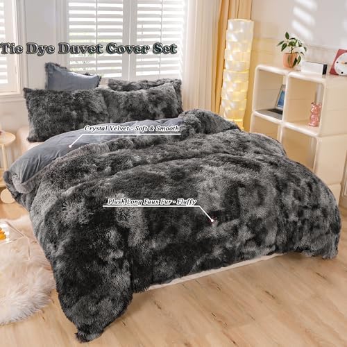 ZRNBAST Plush Shaggy Duvet Cover Set Twin Gray