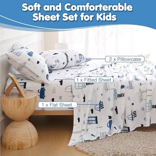 CIMVI Kids Car Themed 4-Piece Microfiber Bedding Set