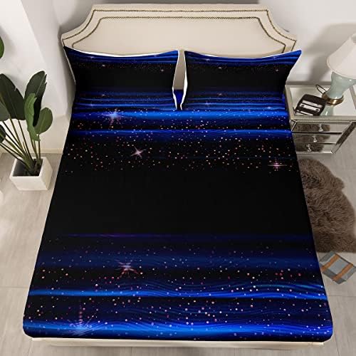 Starry Sky Bed Sheet Set Full Size Modern Blue Black Ombre