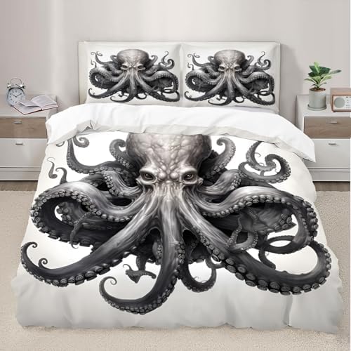 STRELEC Octopus Duvet Cover Set Gray White