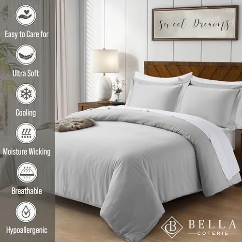 Bella Coterie Bamboo Viscose Queen Duvet Cover Set Grey Mist